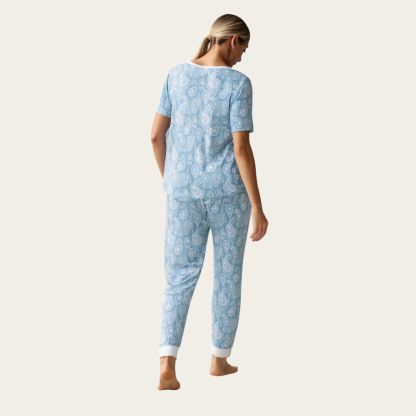 Women 2 Piece Pajama Set With Short Sleeve Lounge Top And Jogger Pants