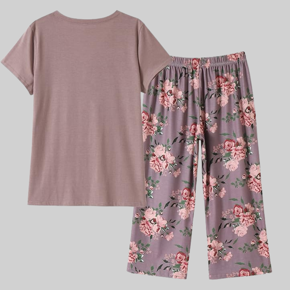 V Shape Women Pajama Set Top and Capri Lounge Sleepwear
