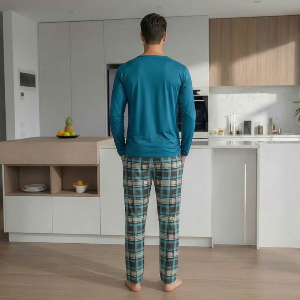 Plaid Pattern Printed Pajamas Set