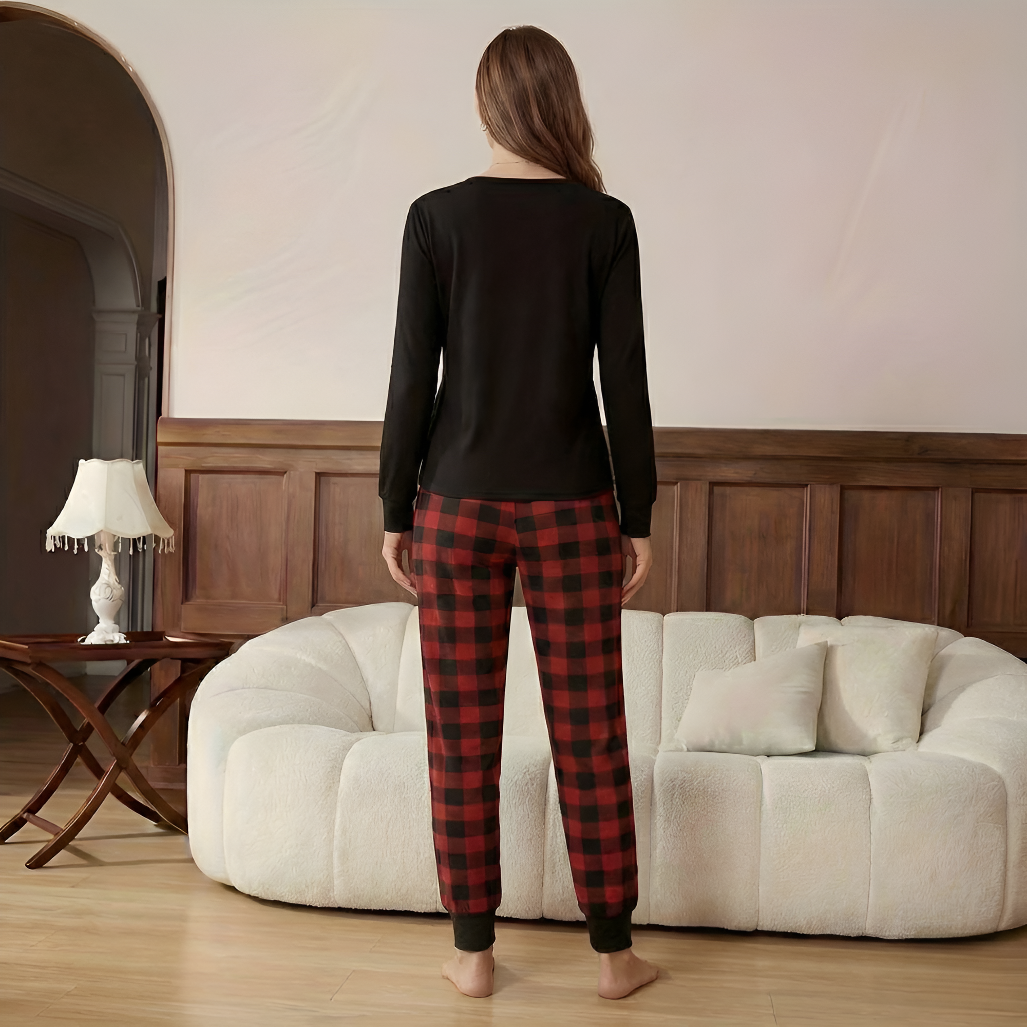 Plaid Designed Lounge Pajama Set For Couple With Pockets