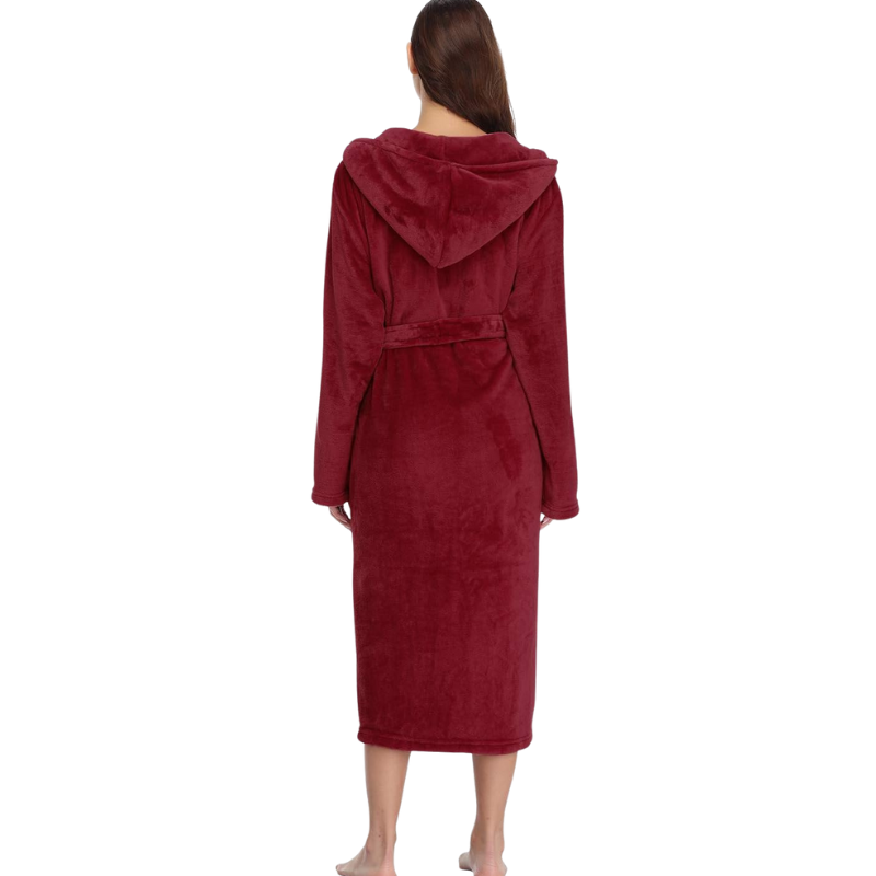 Womens Robes Plush Fleece Hooded Bathrobe Thick Nightgown With Pockets Fluffy Sleepwear