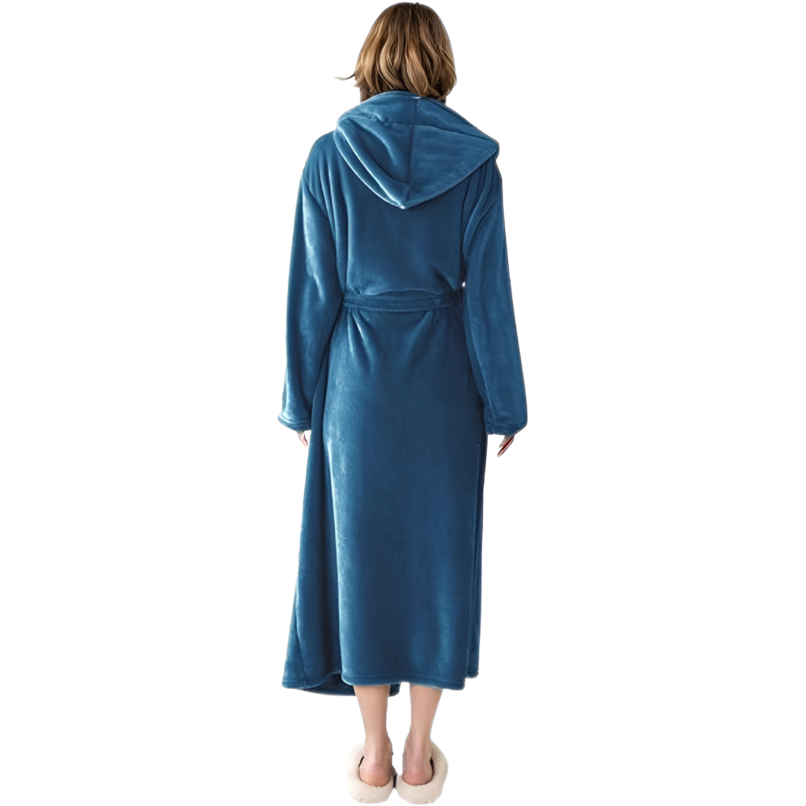 Full Length Hooded Plush Fleece Bathrobe For Women