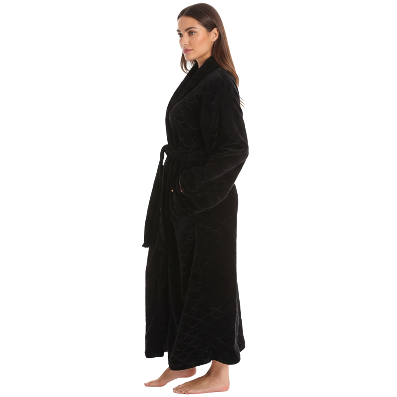 Velour Kimono Robe Hooded Bath Robes For Women Maxi Length