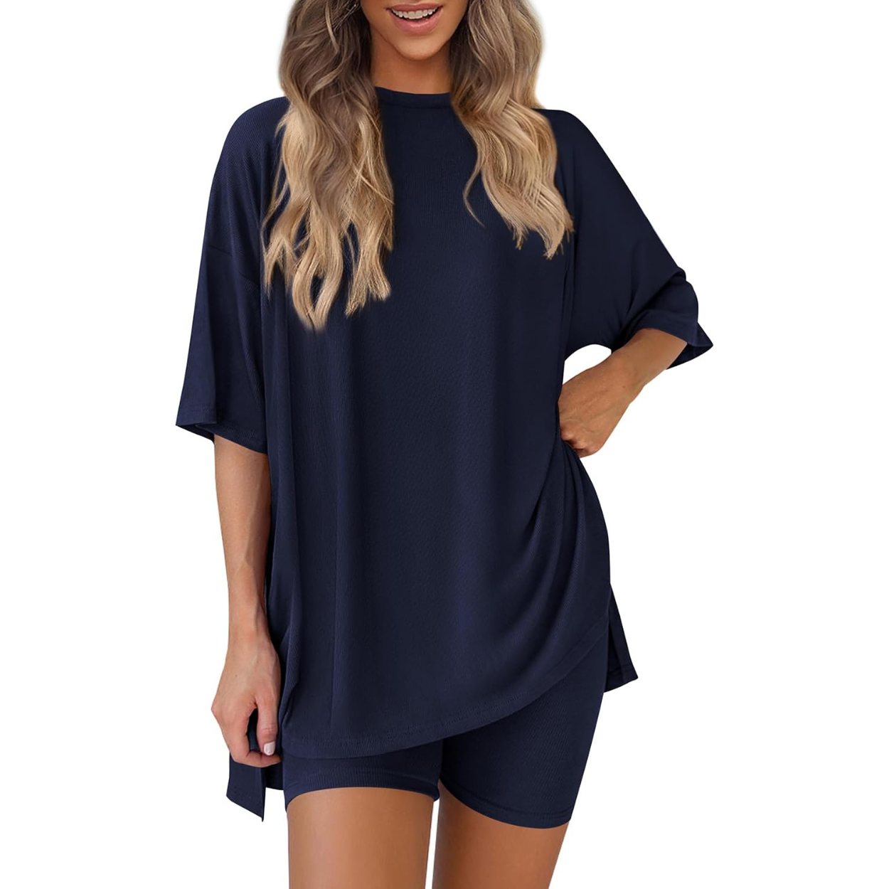 Casual Lounge Outfit With Oversized Shirt And Shorts For Women