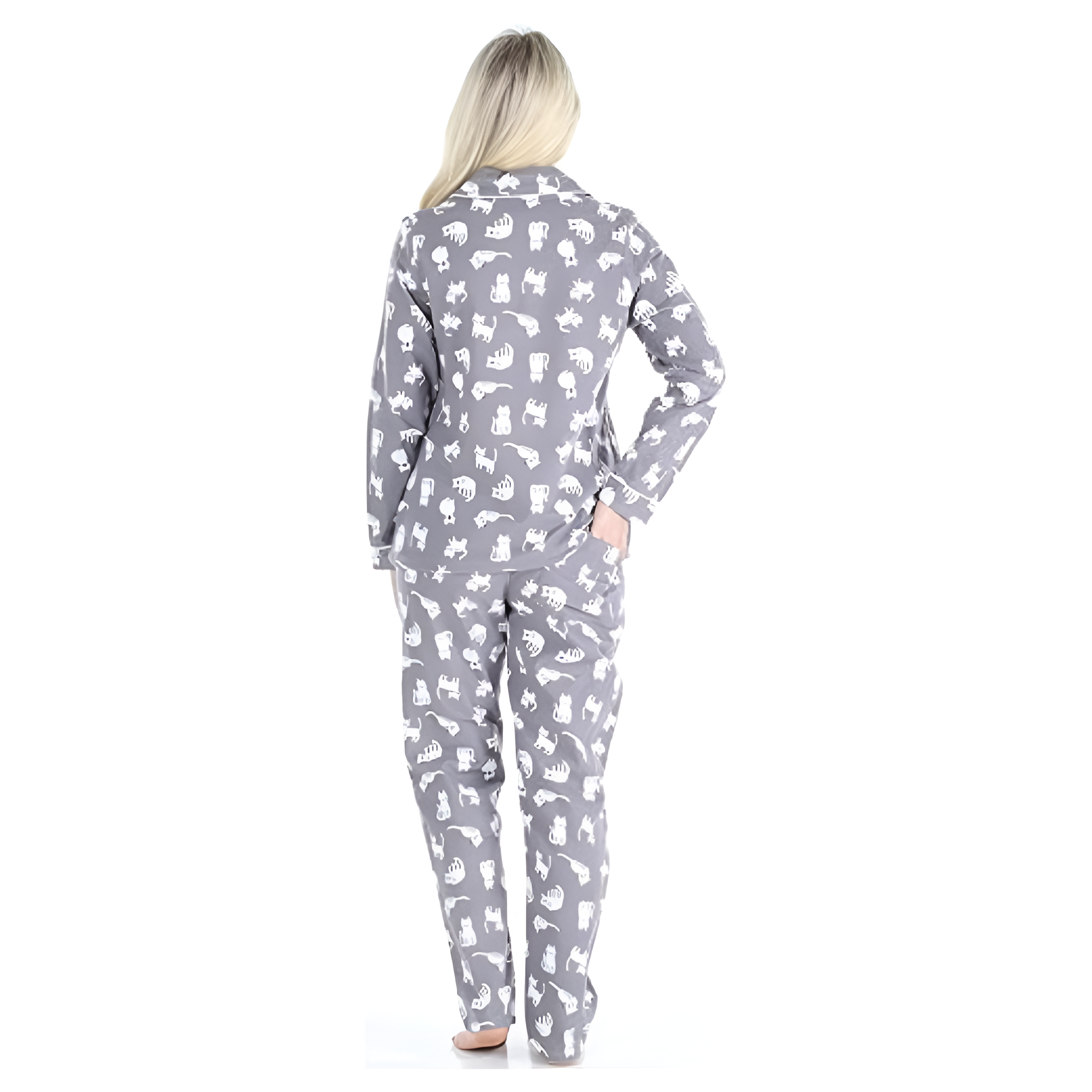 Flannel Button Down Long Sleeve Pajama Set For Women