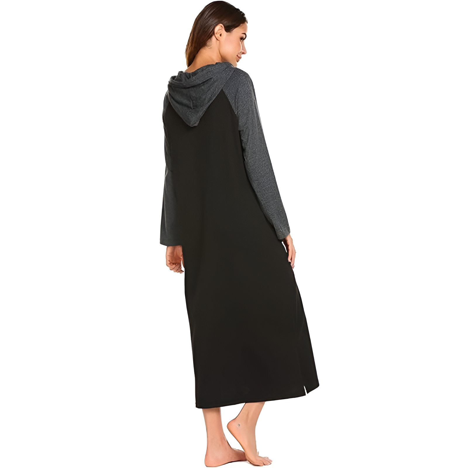 Hooded Nightgown Long Sleeve Full Length Loungewear With Pocket For Women