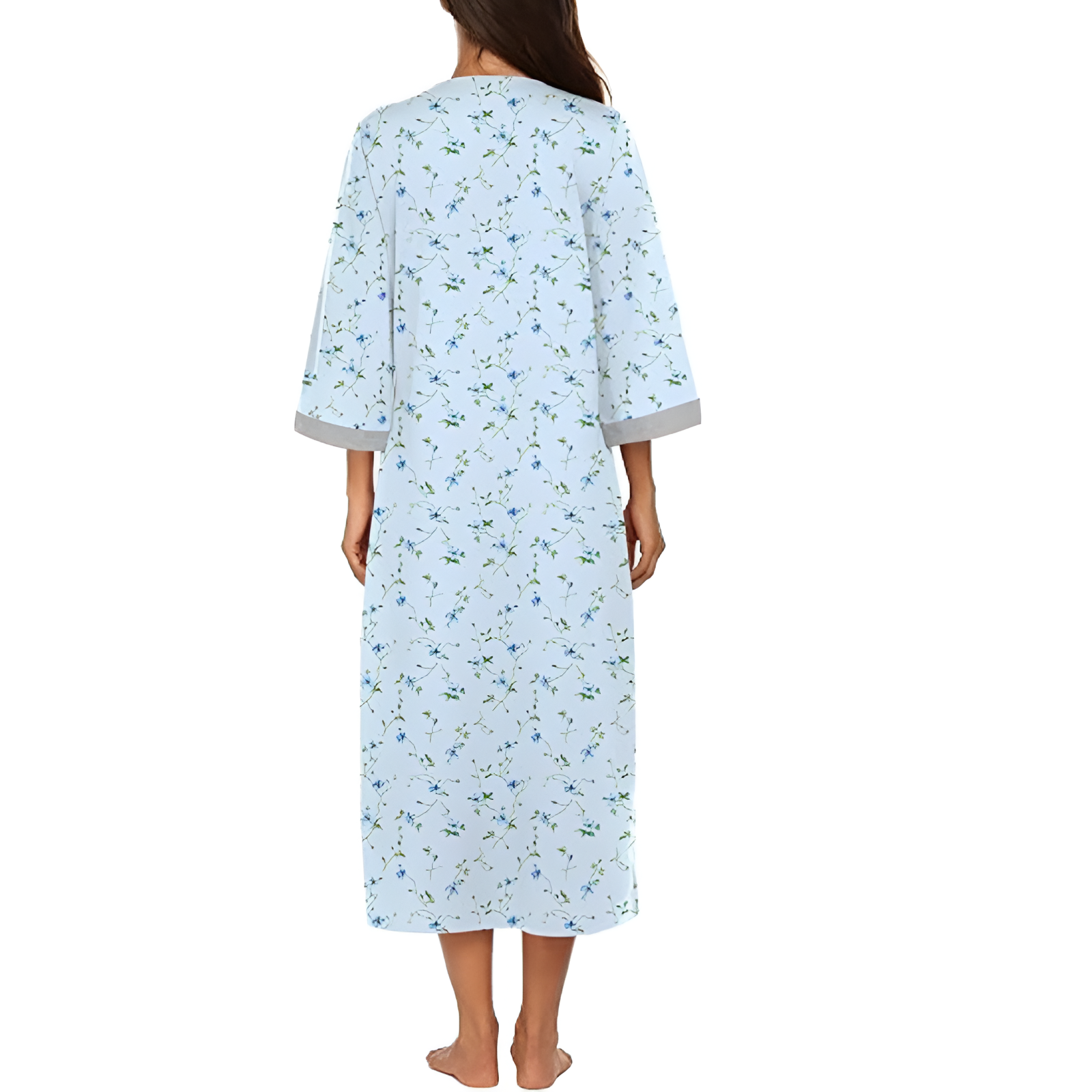 Women Zipper Robe Sleeves Loungewear Dress Full Length Sleepwear Pockets