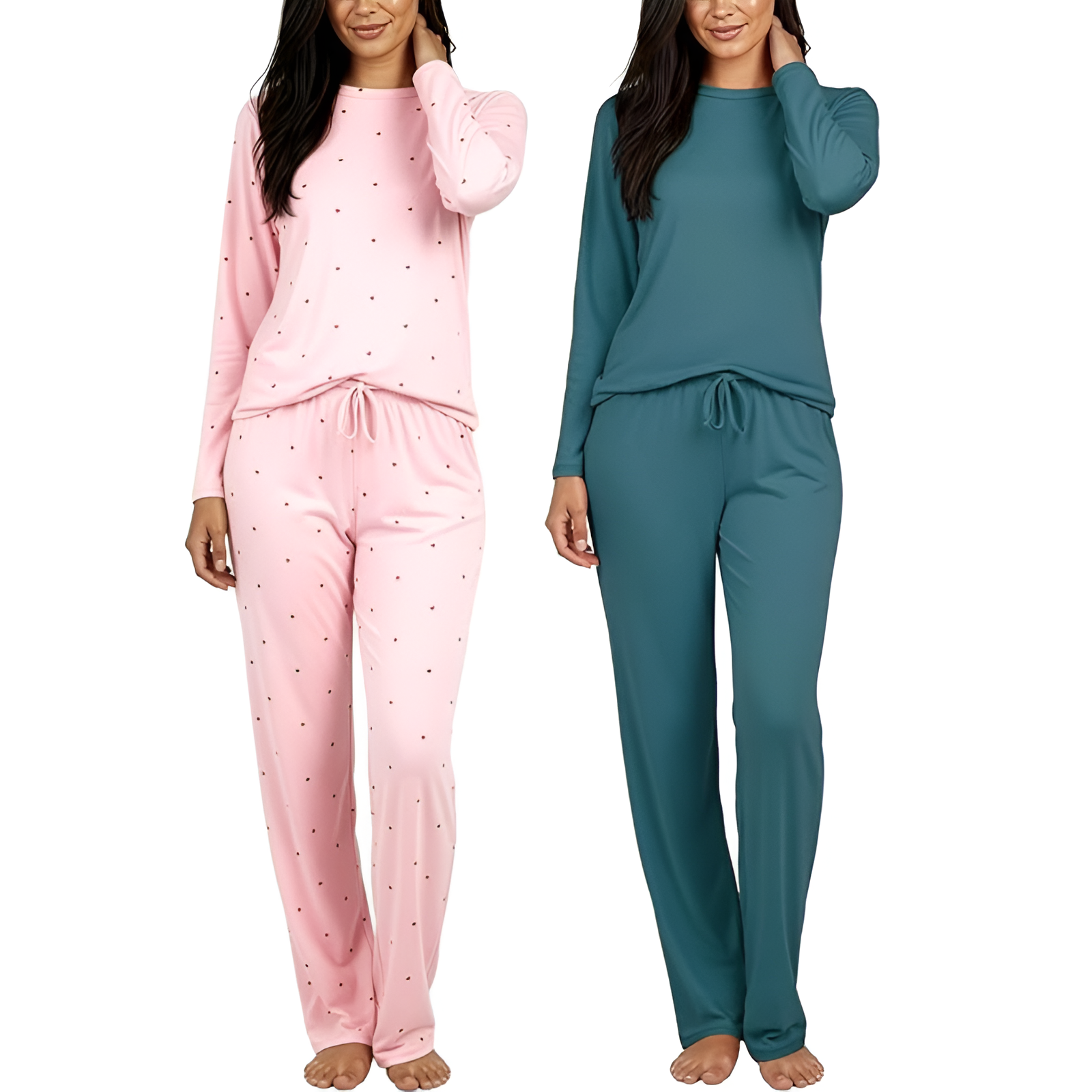 2 Pack Of Long Sleeve Top And Pants Sleepwear Pajama Set For Women