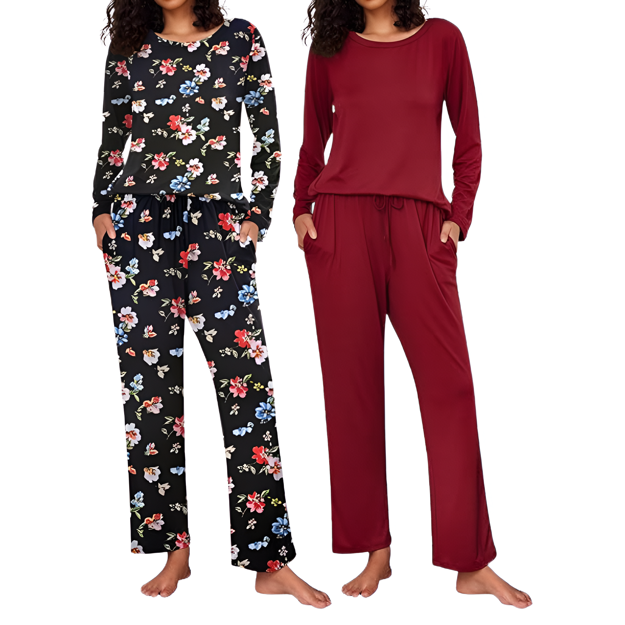 2 Pack Of Long Sleeve Lounge Pajama Sets With Pockets