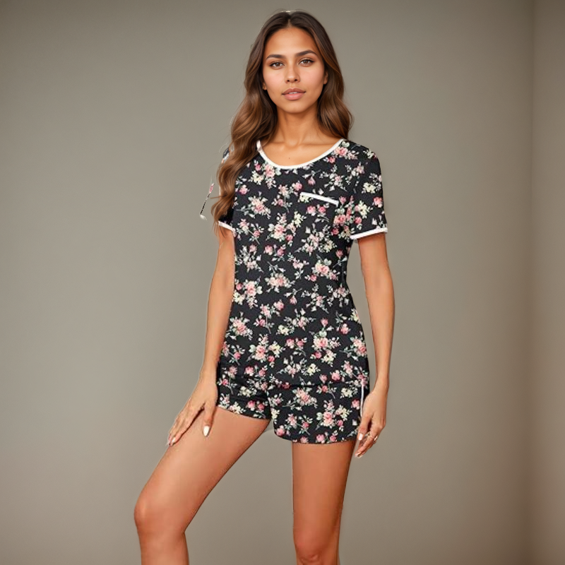 Womens 2 Piece Soft Lounge Shorts & Short Sleeve Top Sleepwear Pajama Set