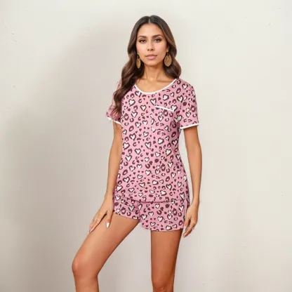 Casual Womens Short Sleeve Top With Shorts Pajama Set