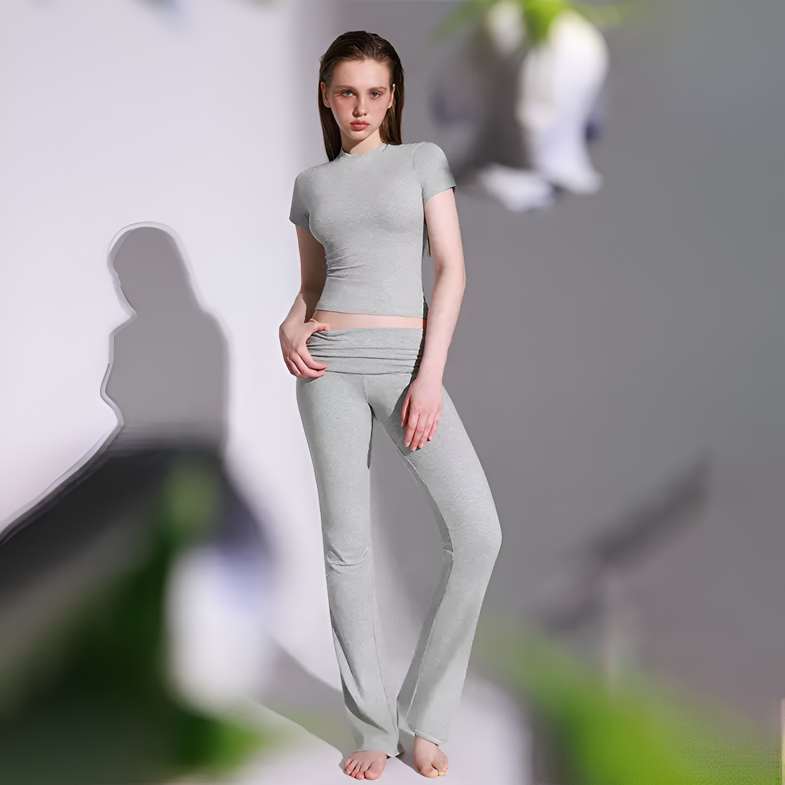 Casual Lounge Set With Short Sleeve Top And Flare Pants For Women