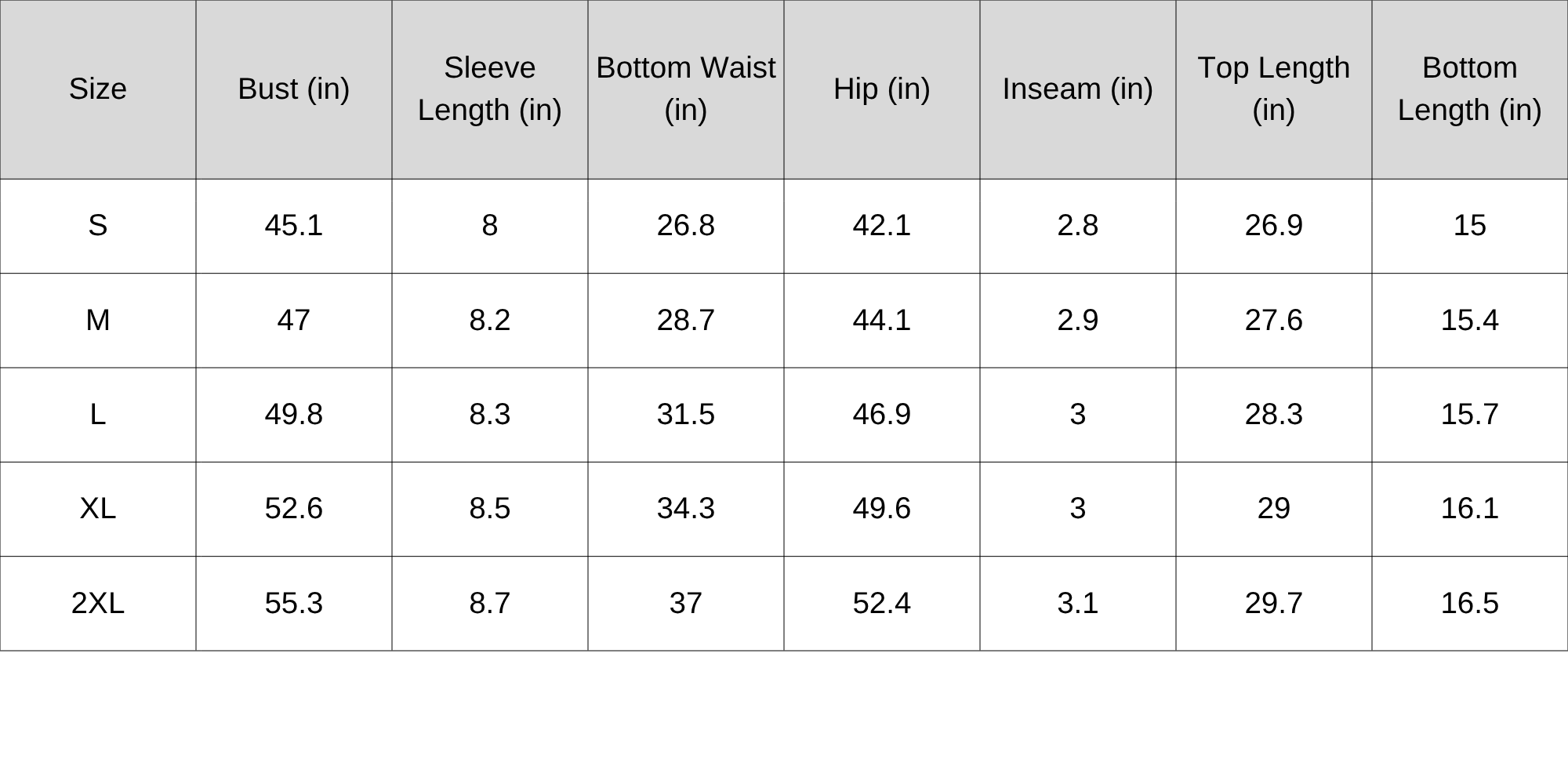Size Chart