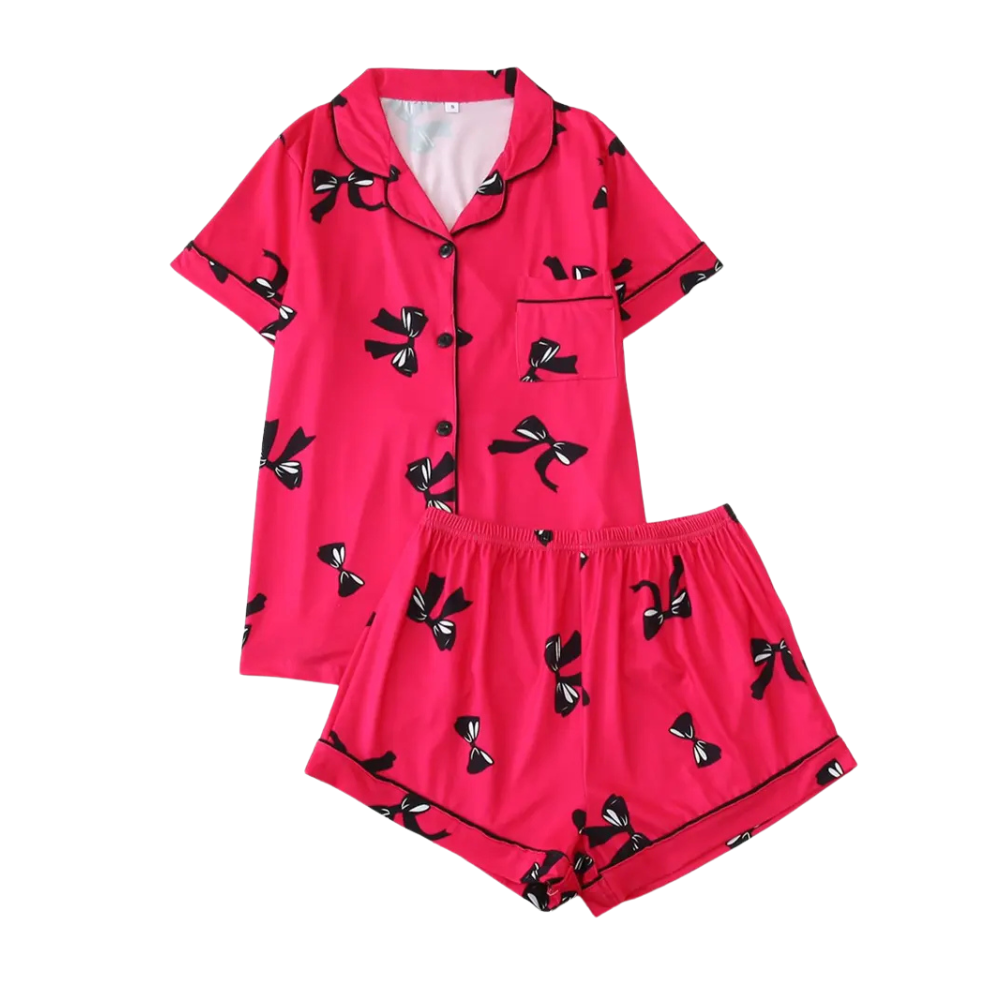 Printed Button Front Shirt And Shorts Pajama Lounge Set For Women