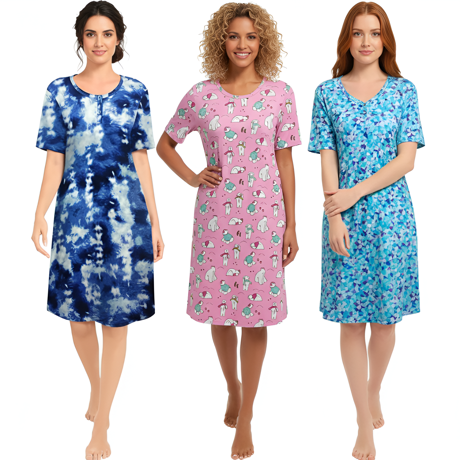 Pack Of 3 Short Sleeve Nightgowns For Women