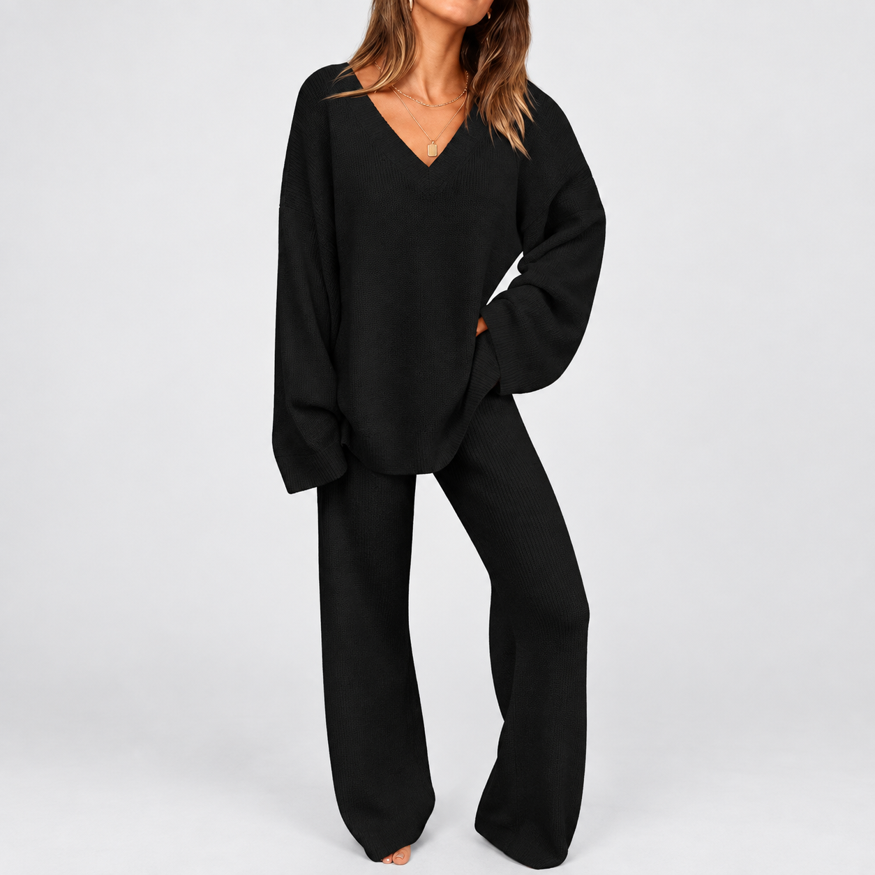 2 Piece Set Collar Tops Pants Loungewear Pajama For Women