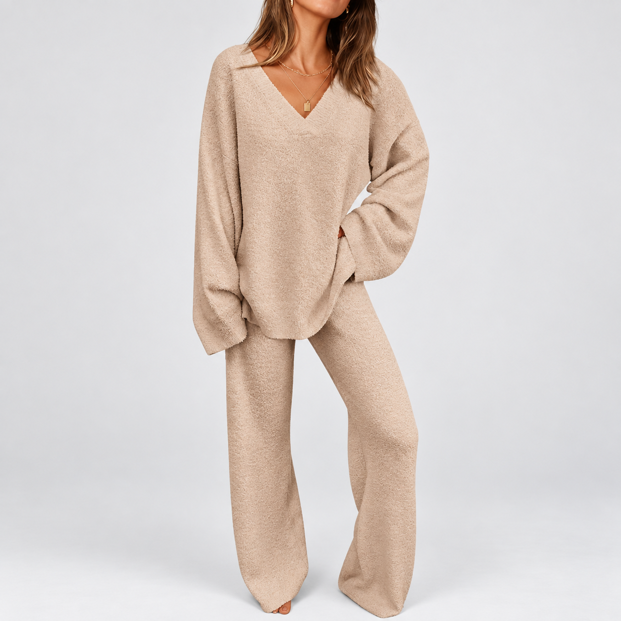 2 Piece Set Collar Tops Pants Loungewear Pajama For Women