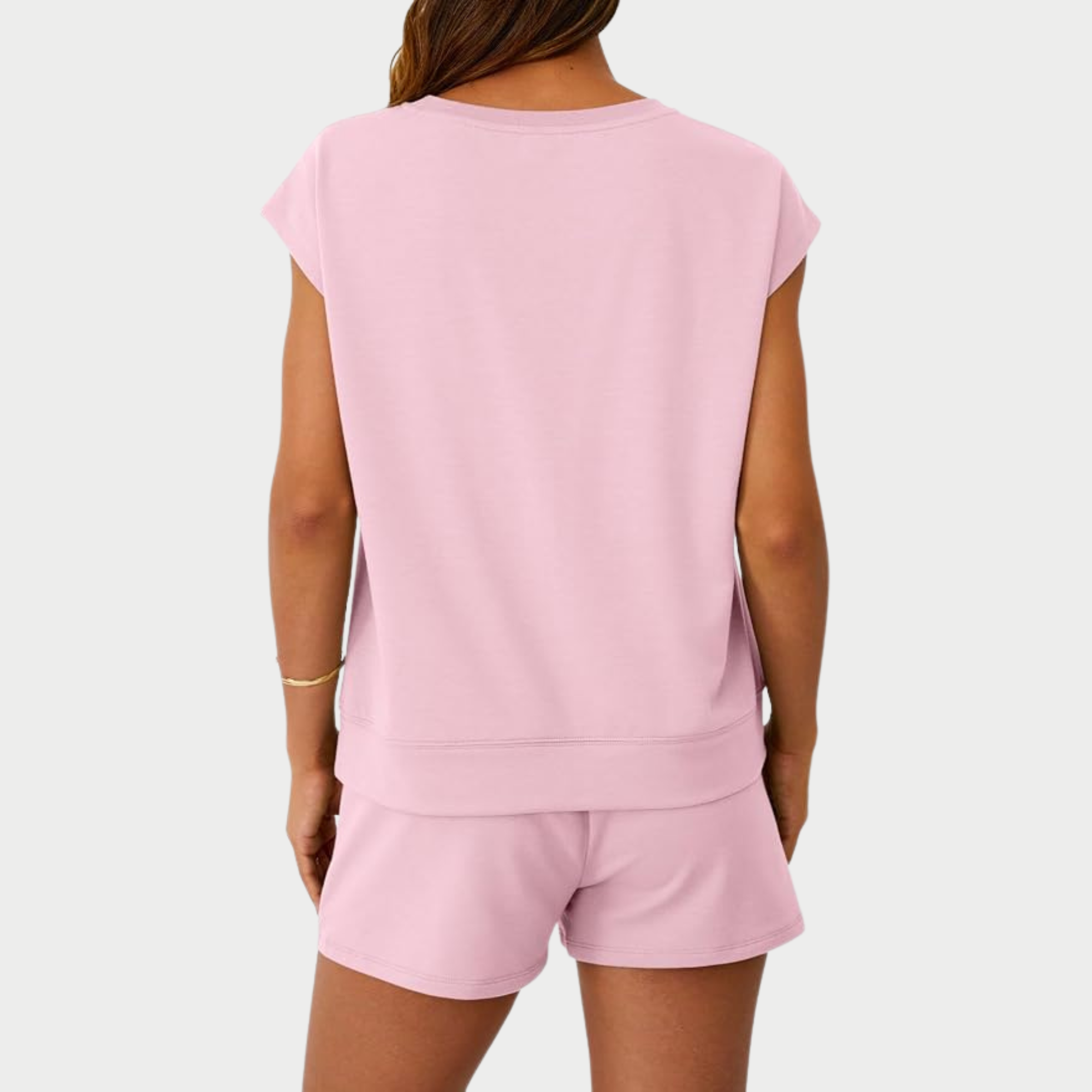 Two Piece Cap Sleeve Drawstring Short Set For Women