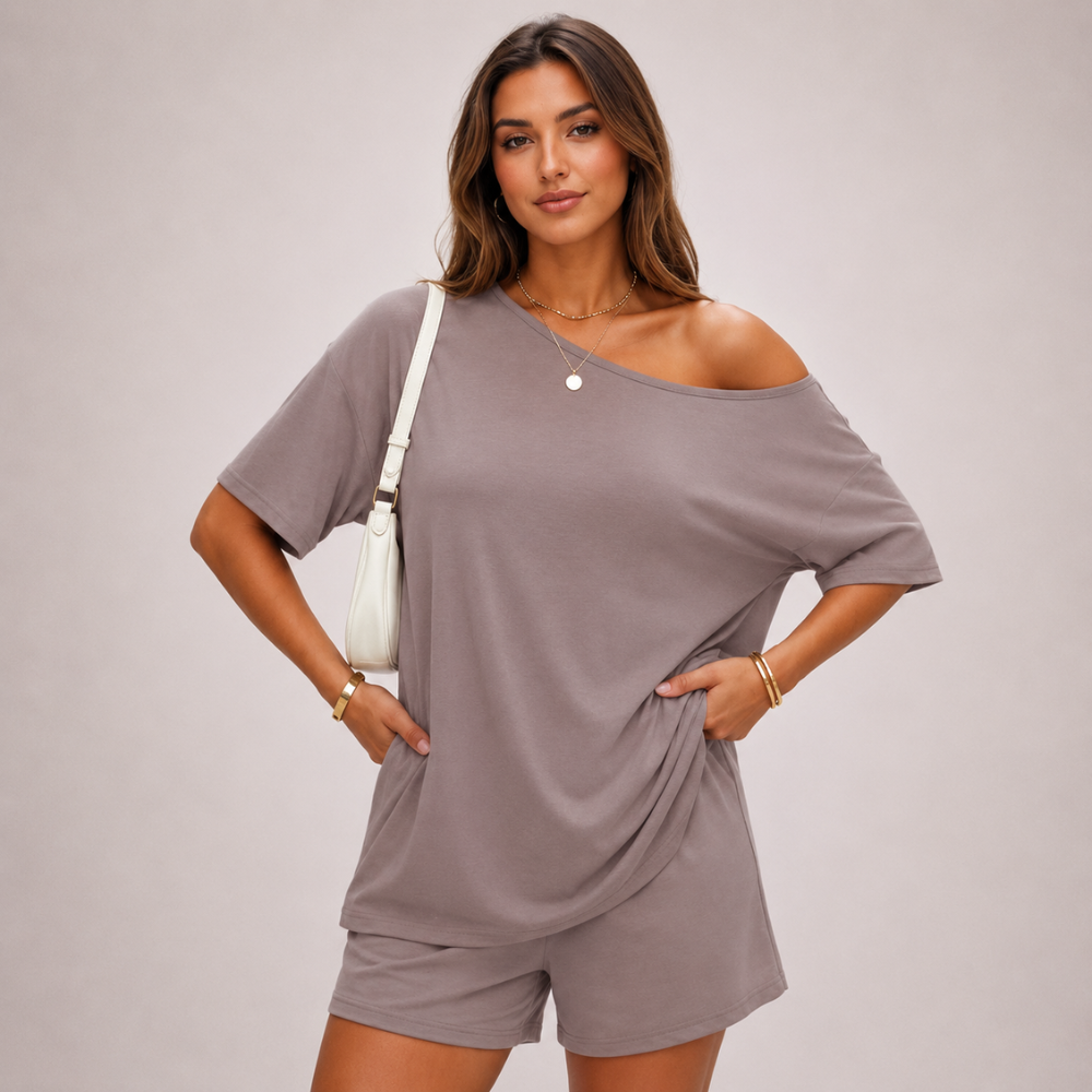 2 Pieces Oversized Lounge Vacation Tshirt And Shorts Set For Women 