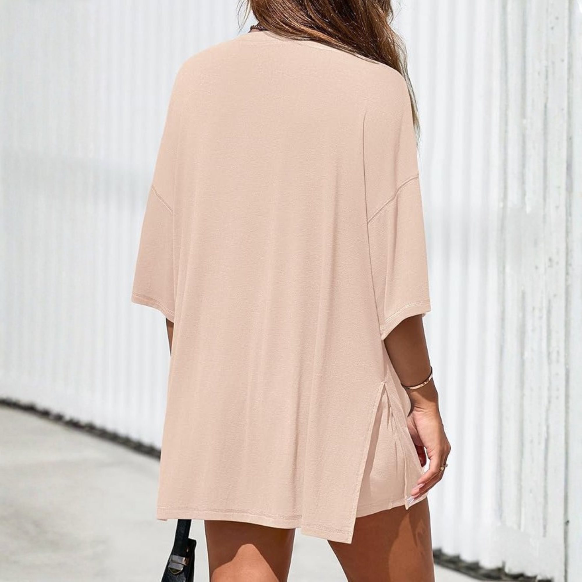 2 Piece Lounge Set With Oversized T Shirt And Shorts For Women