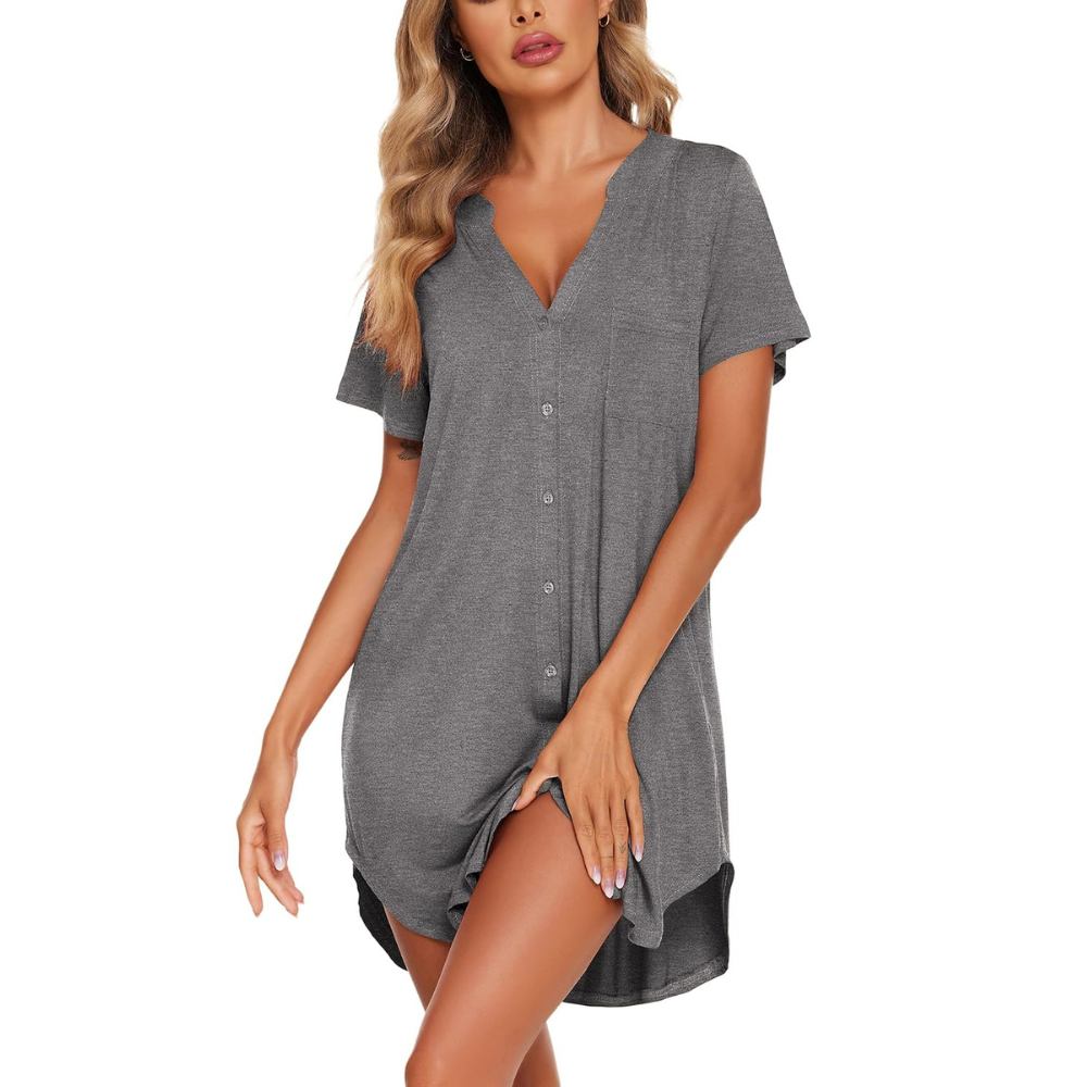 Casual Lounge Nightgown Short Sleeve Sleep Dress For Women