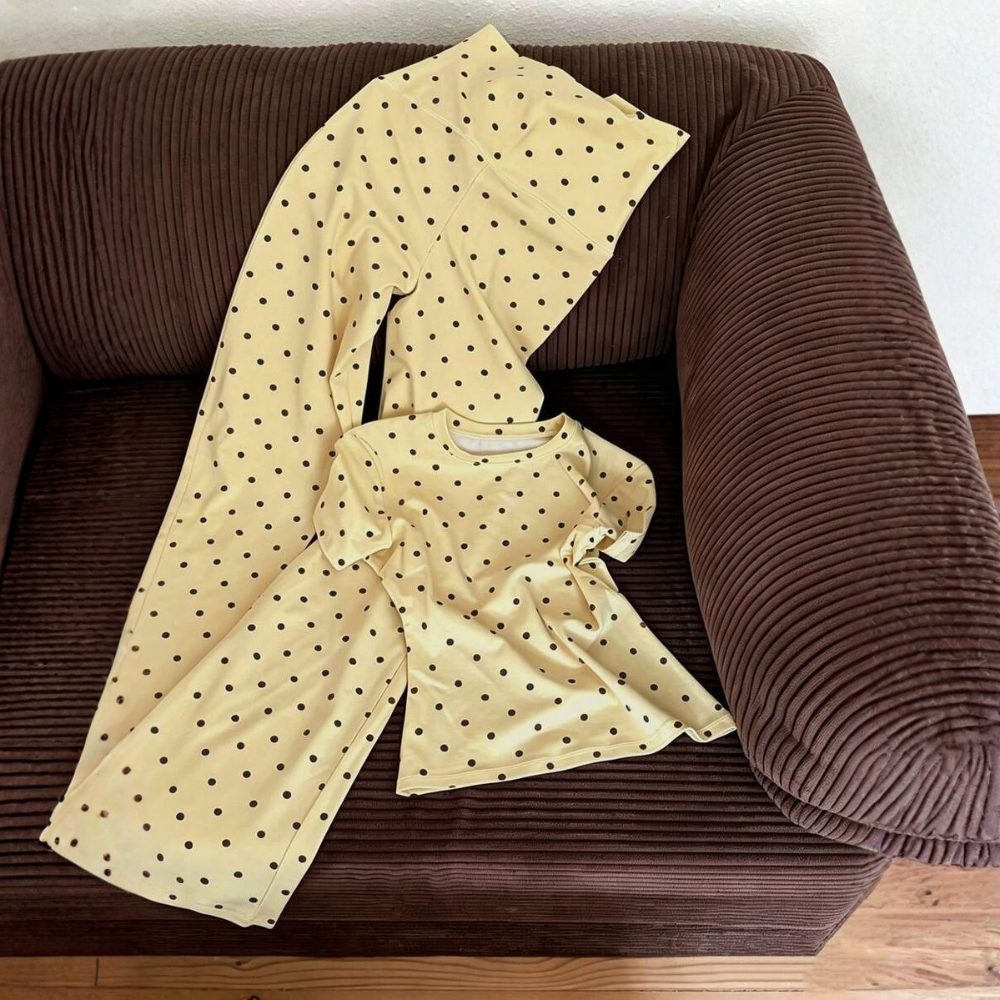 2 Pieces Polka Dot T Shirt And Pants Set For Women