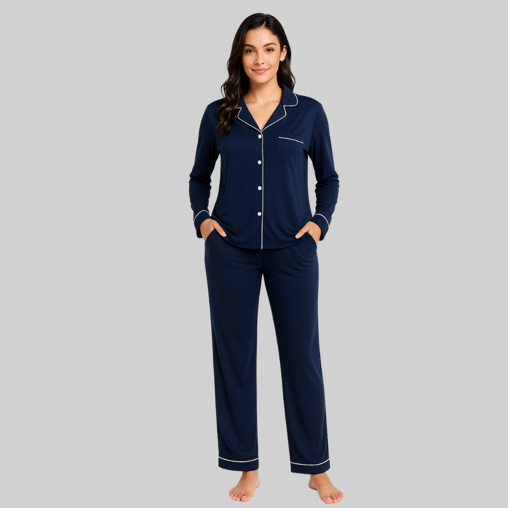 Women Pajama Set Long Sleeve Button Down Soft Sleepwear