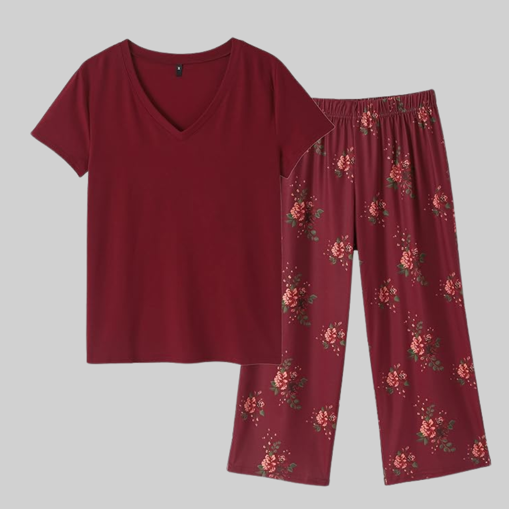 V Shape Women Pajama Set Top and Capri Lounge Sleepwear