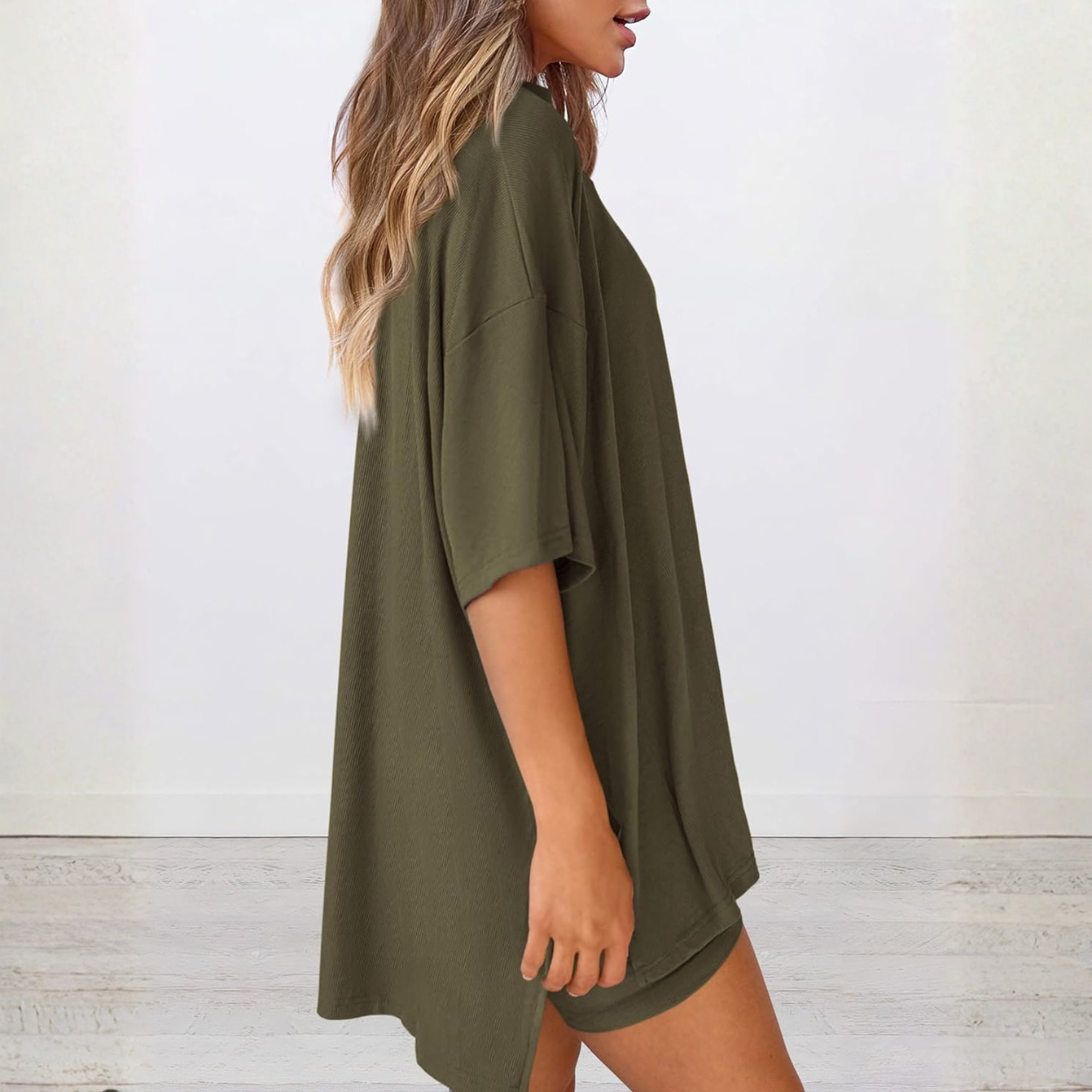 Casual Lounge Outfit With Oversized Shirt And Shorts For Women