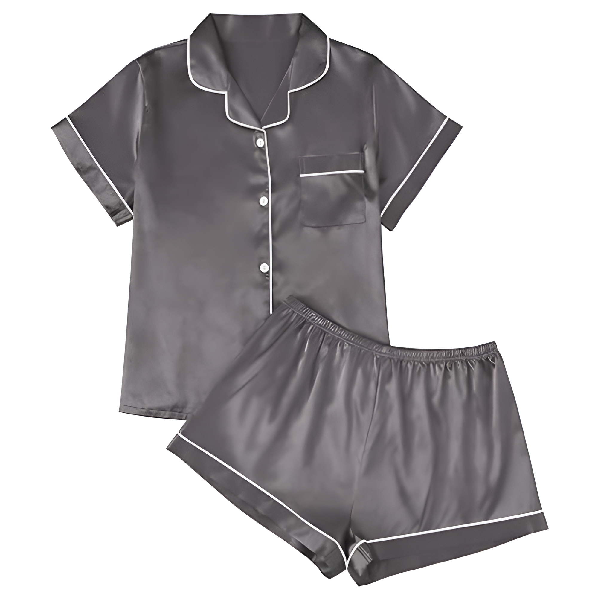 Matching Pajama Set With Button Down Shirt And Lounge Shorts For Women