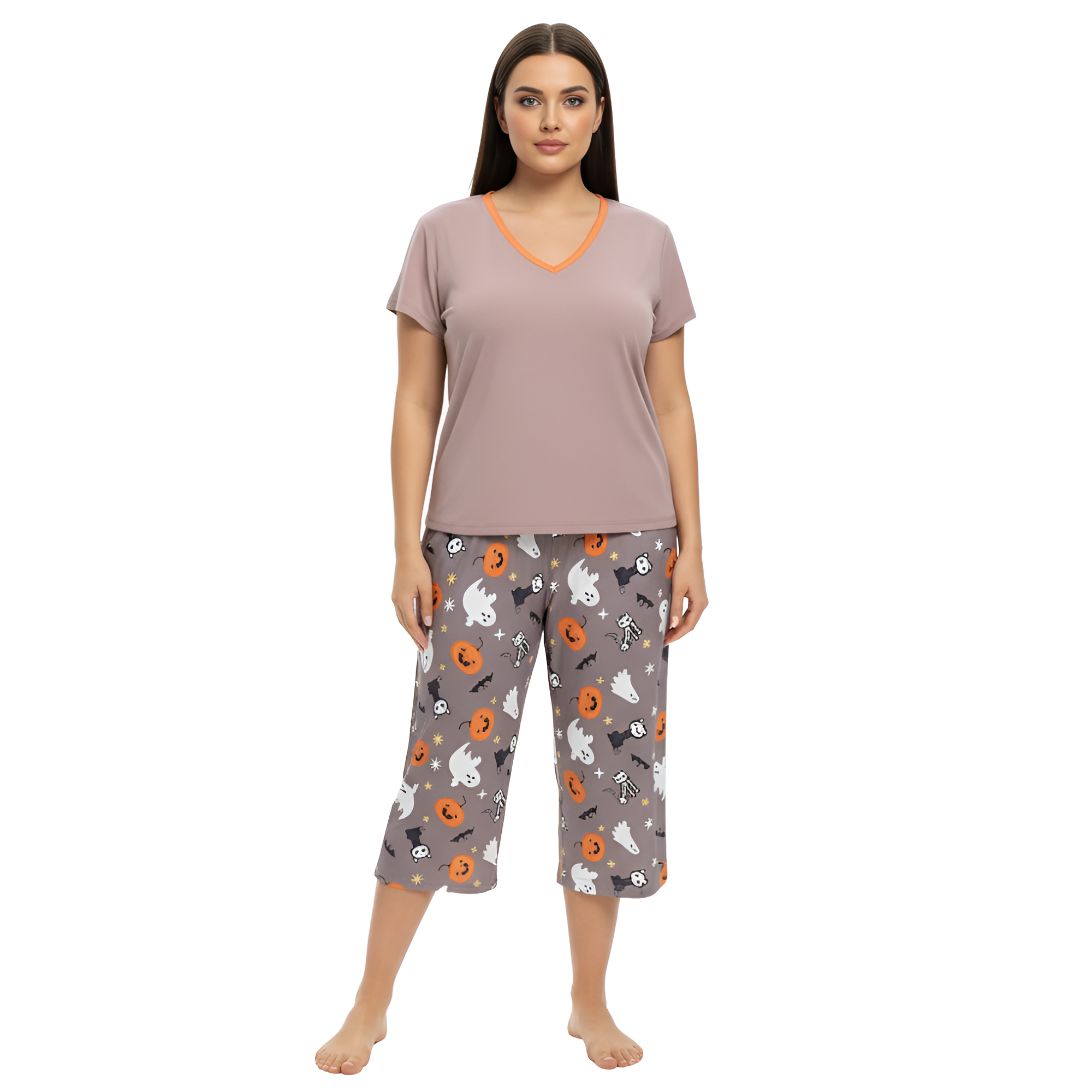 Sleepwear Top And Capri Pajama Pants Set For Women
