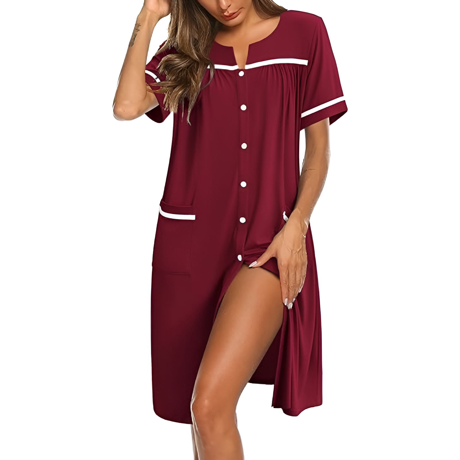 Nightgowns For Women With Buttons And Pockets