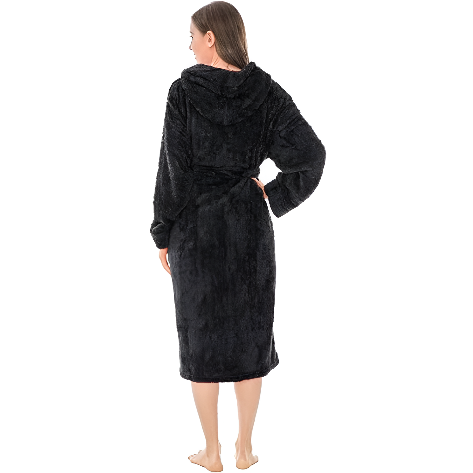 Women Hooded Plush Soft Robe Fluffy Warm Fleece Sherpa Shaggy Bathrobe