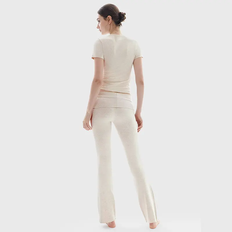 Casual Lounge Set With Short Sleeve Top And Flare Pants For Women