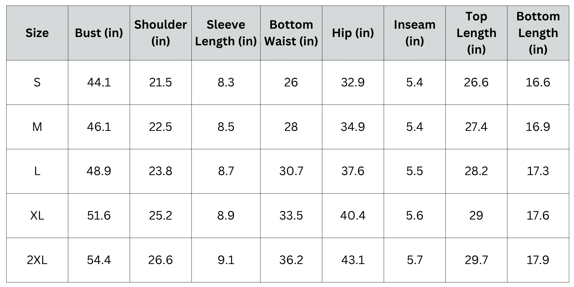 Size Chart