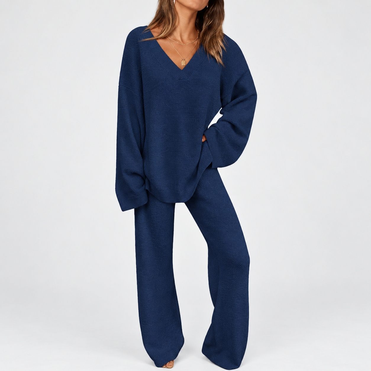 2 Piece Set Collar Tops Pants Loungewear Pajama For Women