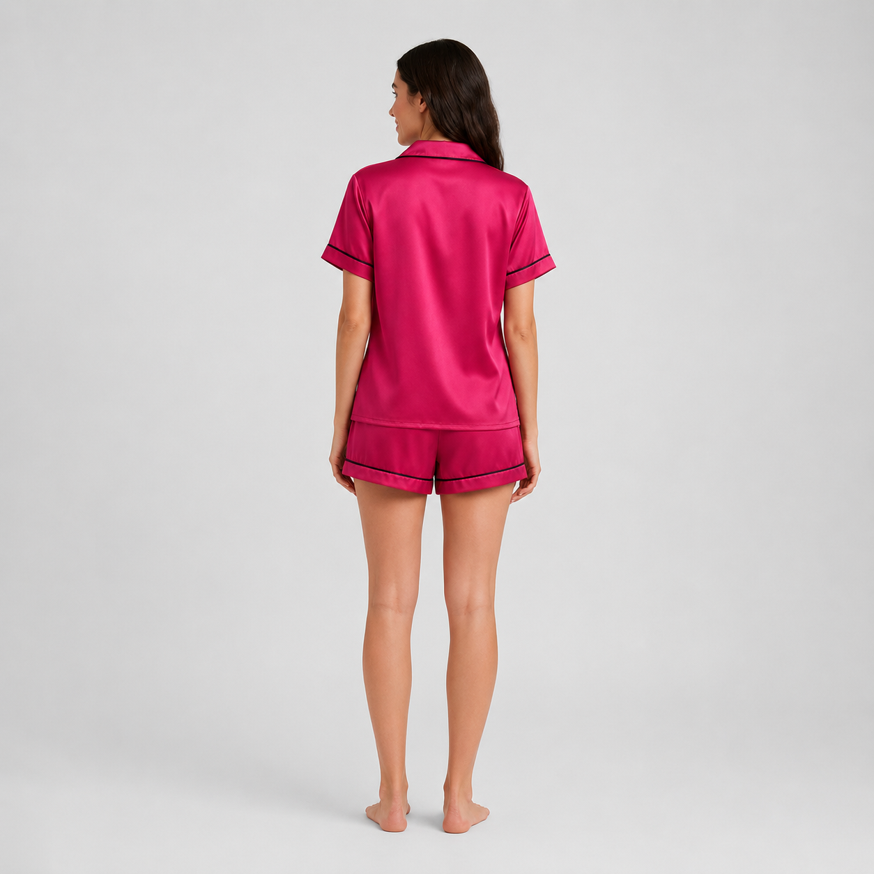 2 Piece Pajama Set With Button Down Top And Shorts For Women