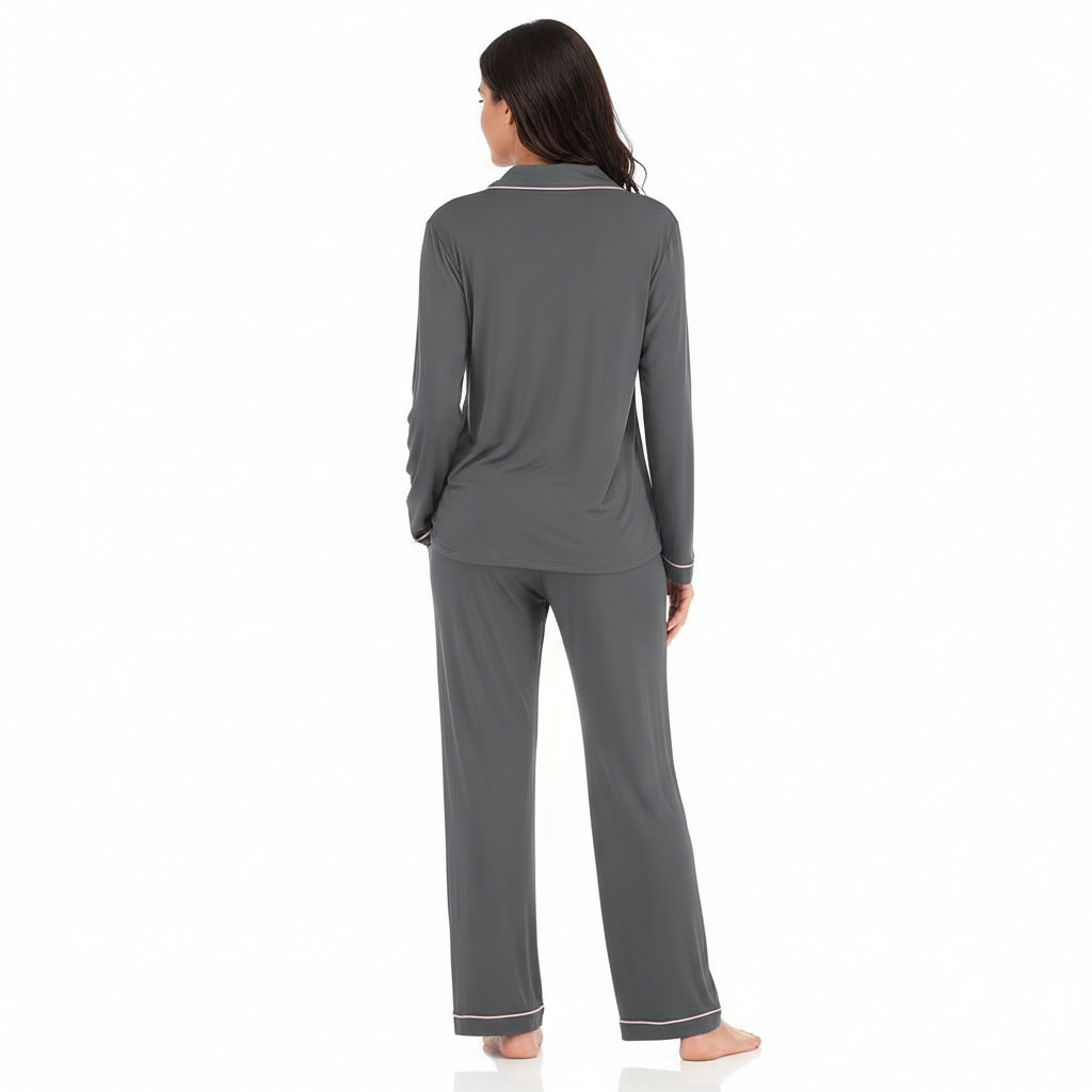 Long Sleeve Button Down Pajama Set For Women