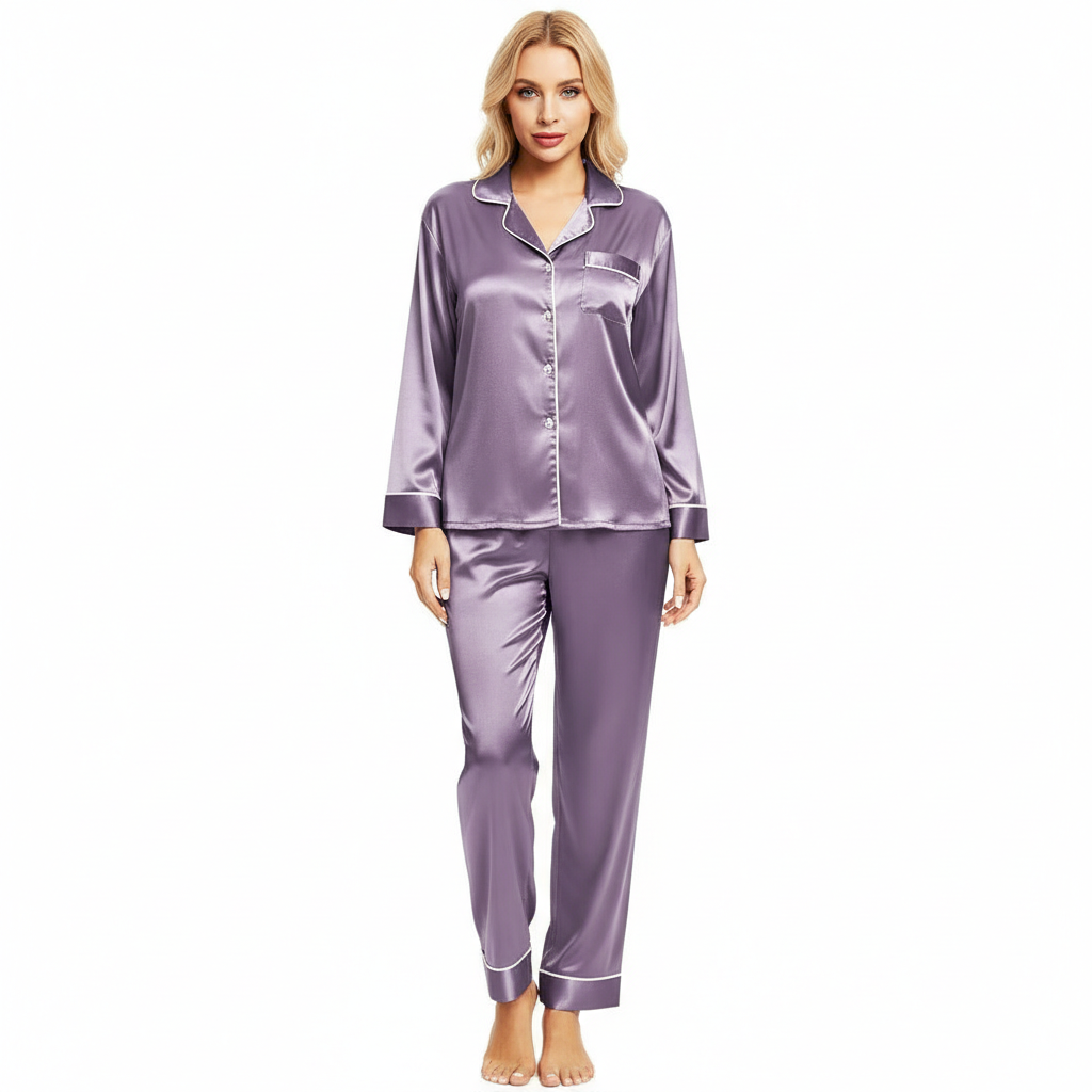 Long Sleeve Button Down Pajama Set For Women Sleepwear