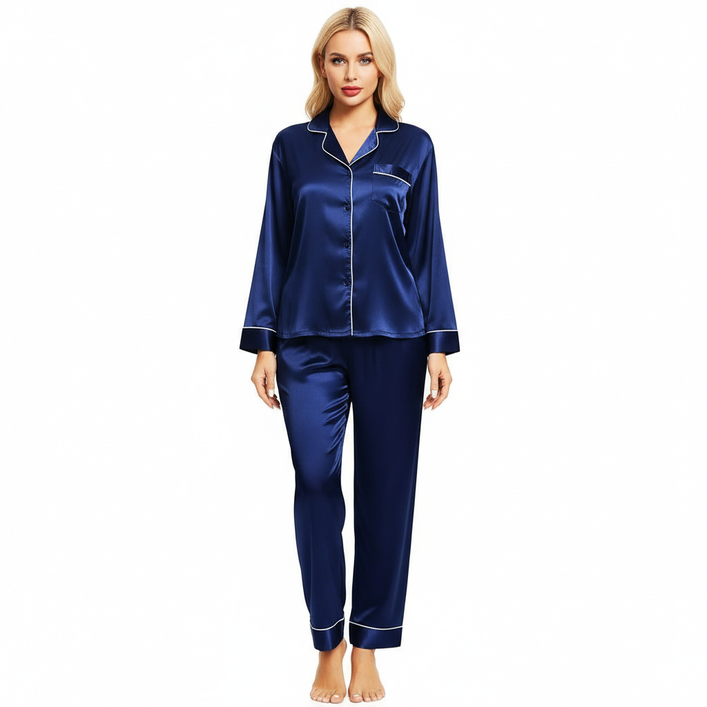 Long Sleeve Button Down Pajama Set For Women Sleepwear
