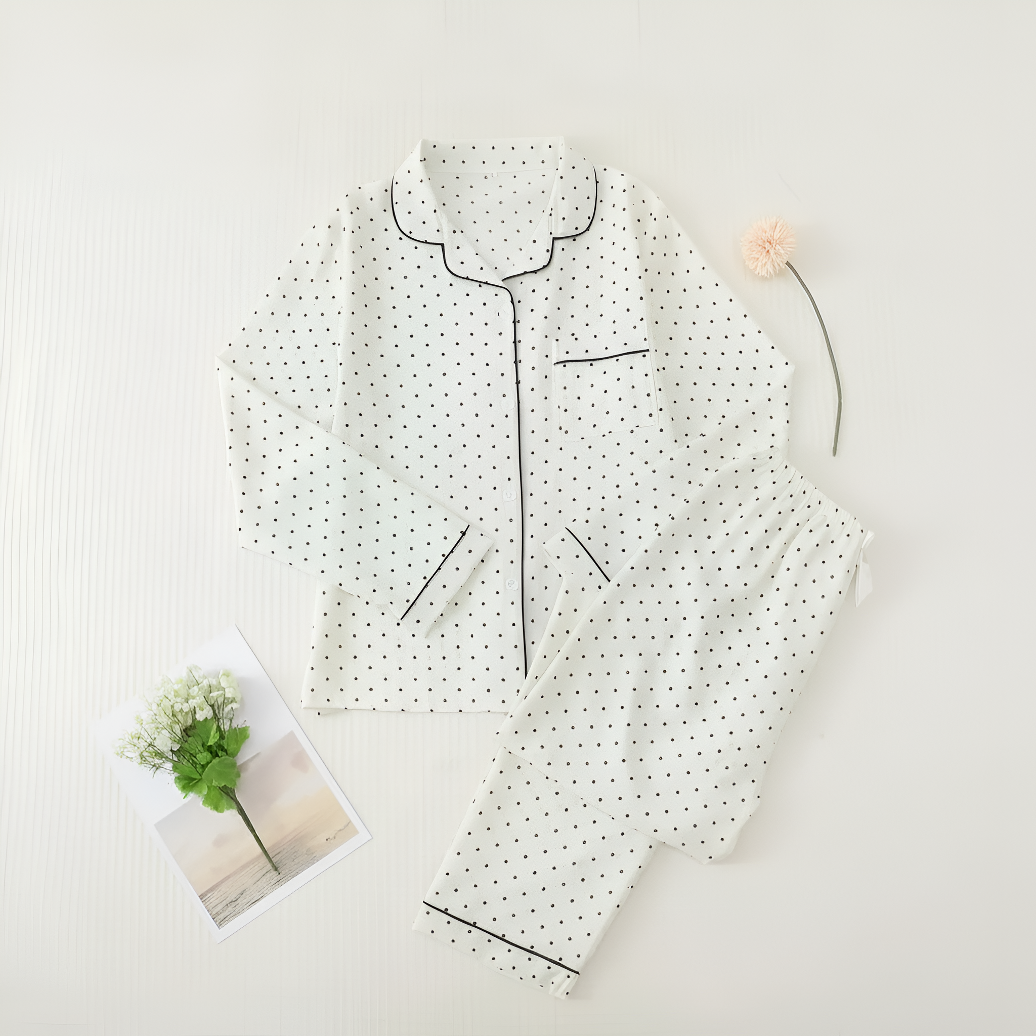 Printed Long Sleeve Pajama Set With Button Details For Women With Lapel Pocket