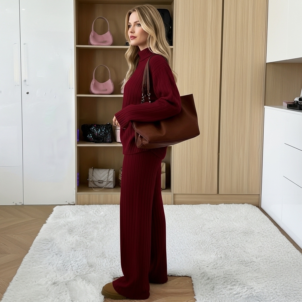 Winter Solid Sweater Pants Set