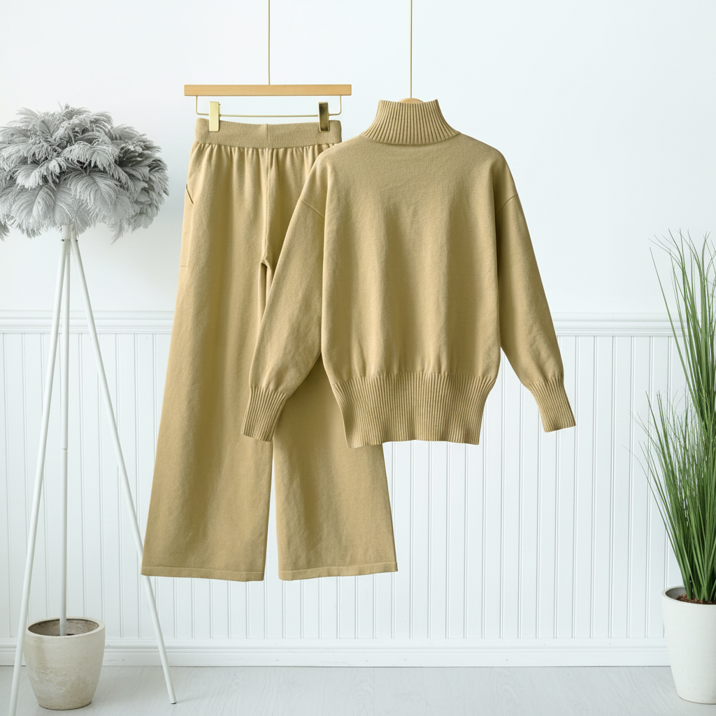 Autumn Winter Ribbed Sweater Pants Set