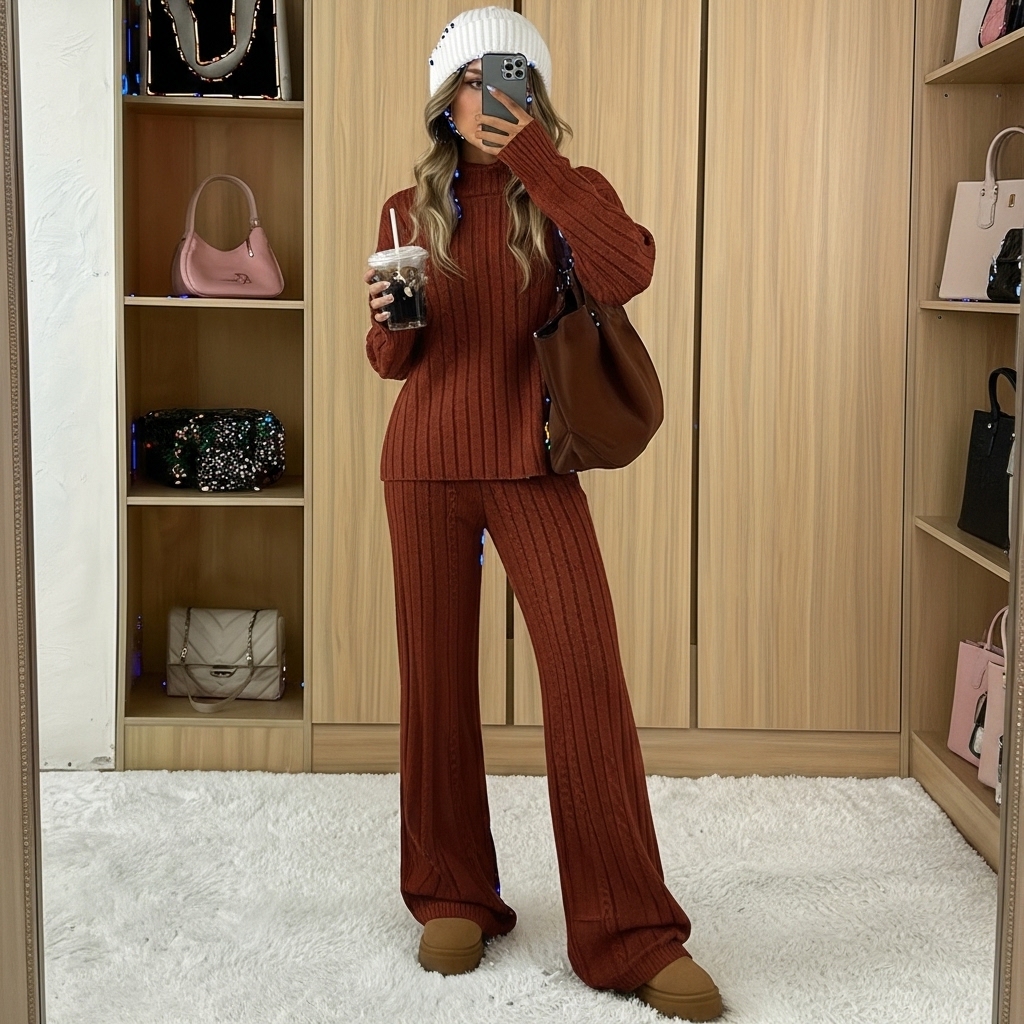 Winter Solid Sweater Pants Set