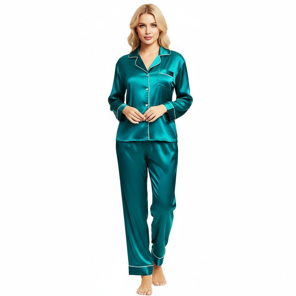 Long Sleeve Button Down Pajama Set For Women Sleepwear