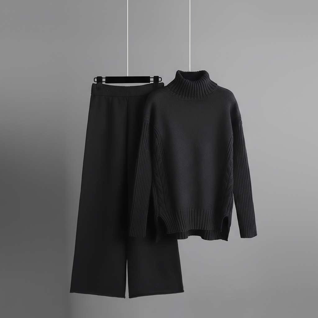 High Collar Knit Sweater Pants Set