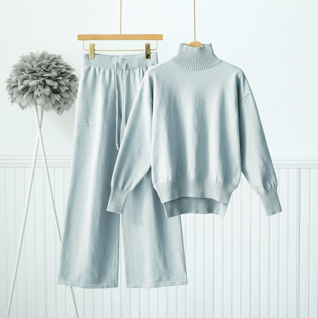 Autumn Winter Ribbed Sweater Pants Set