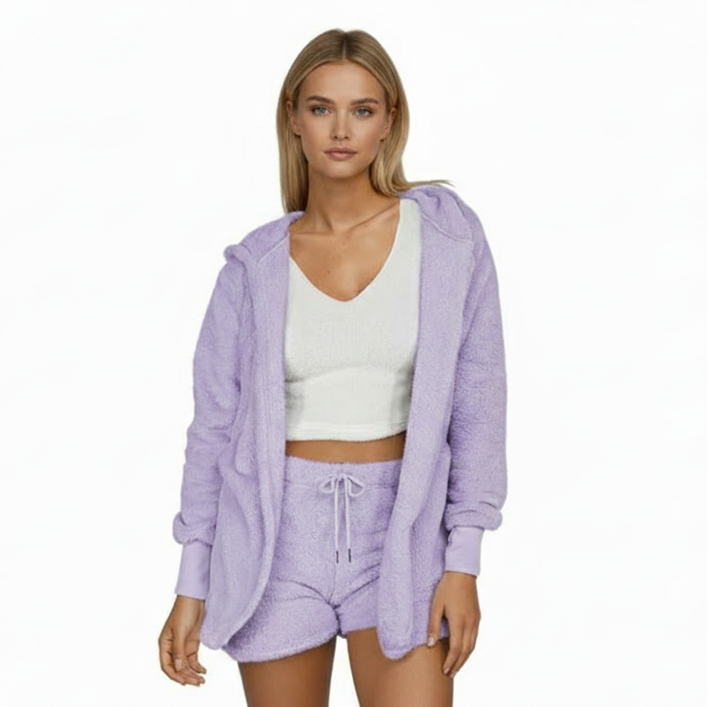 3 Piece Cozy Knit Lounge Set With Hooded Jacket