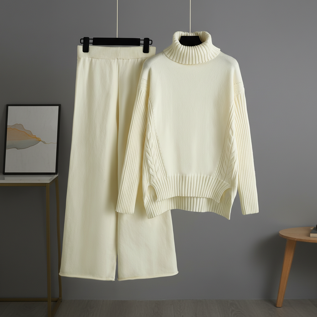 High Collar Knit Sweater Pants Set
