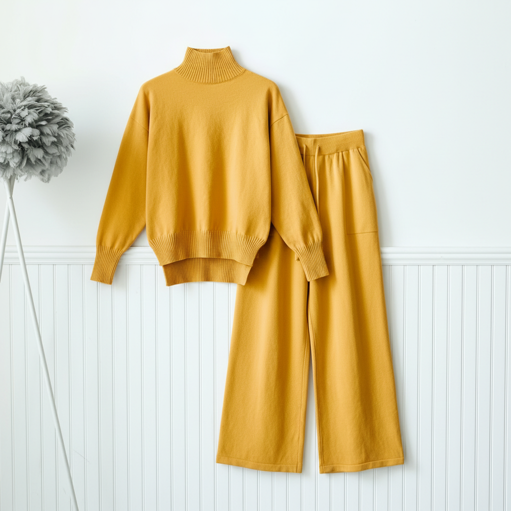 Autumn Winter Ribbed Sweater Pants Set